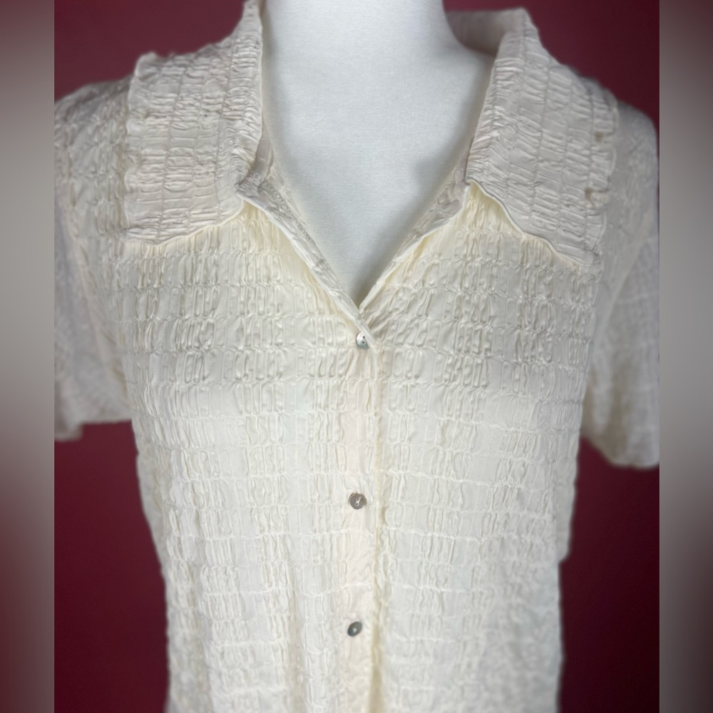 Vince Smock Short Sleeve Women's Cream Button-Up Top, XL, NWT - Picture 5 of 16